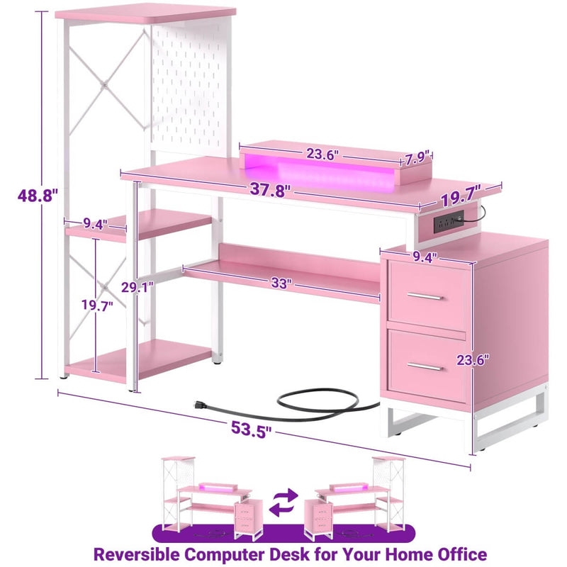Computer Desk with Power Outlets and Fabric Drawers