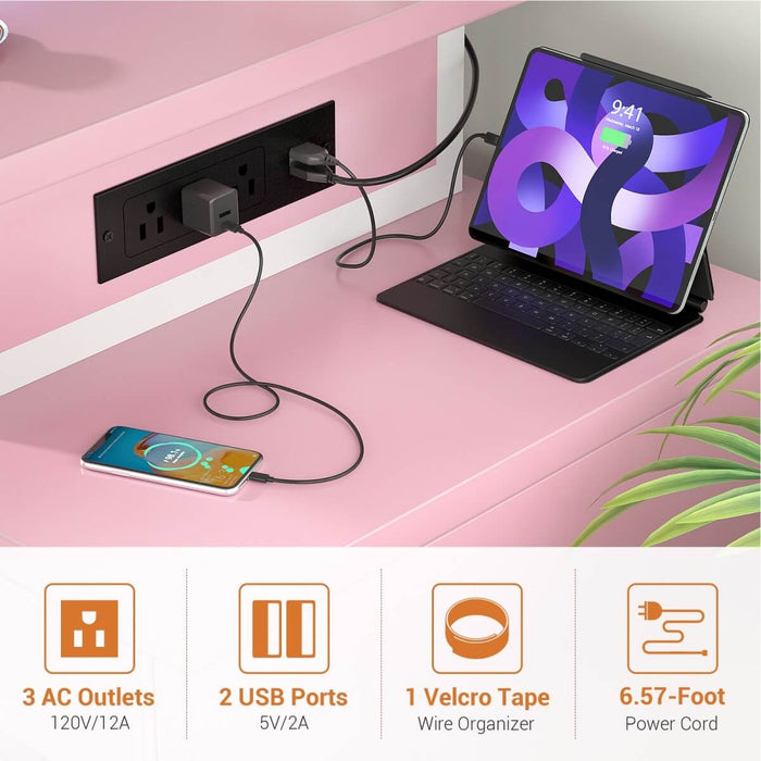 Computer Desk with Power Outlets and Fabric Drawers