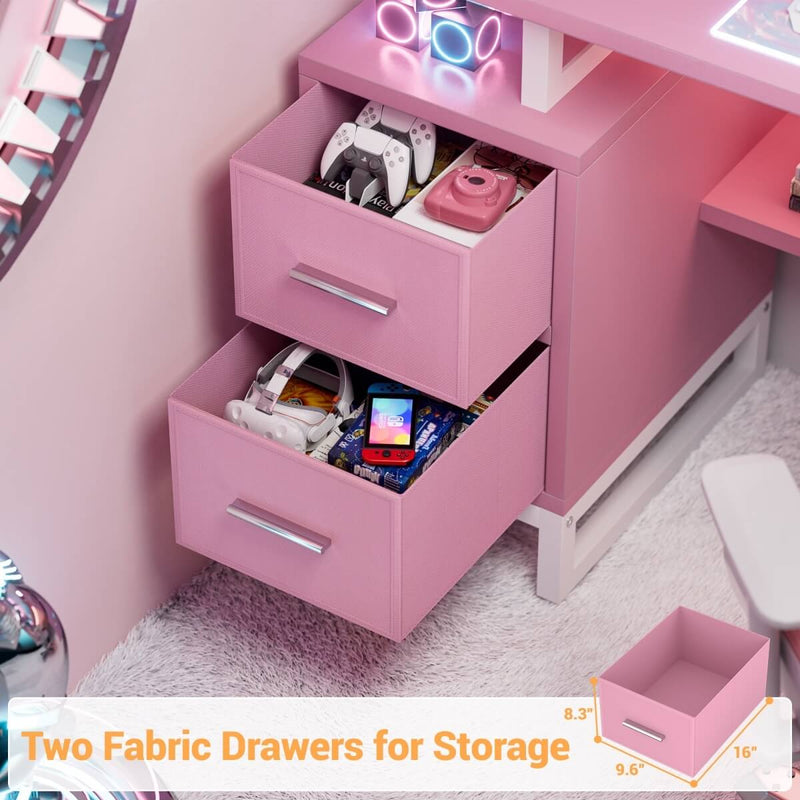 Computer Desk with Power Outlets and Fabric Drawers