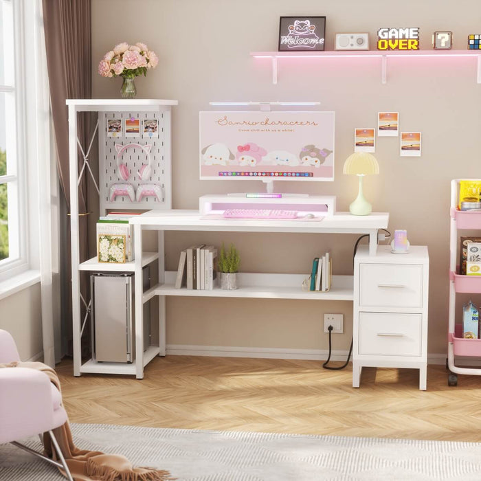 Computer Desk with Power Outlets and Fabric Drawers