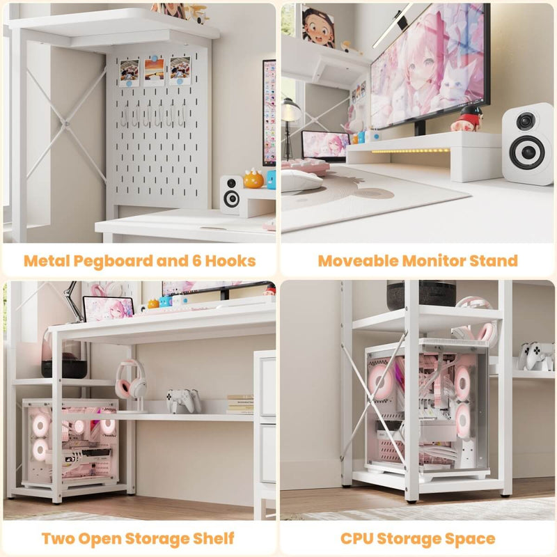 Computer Desk with Power Outlets and Fabric Drawers