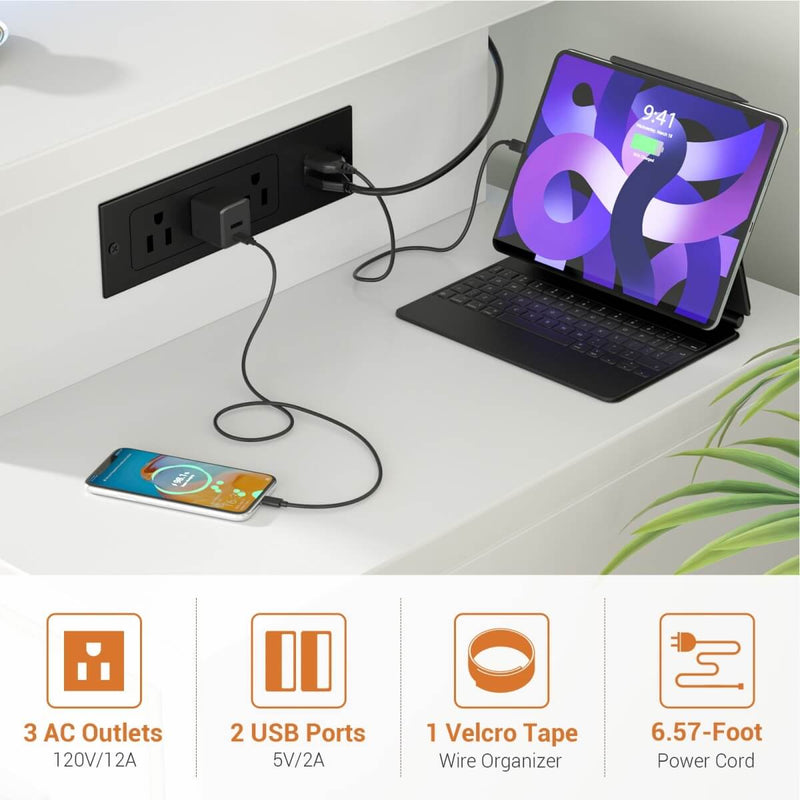 Computer Desk with Power Outlets and Fabric Drawers