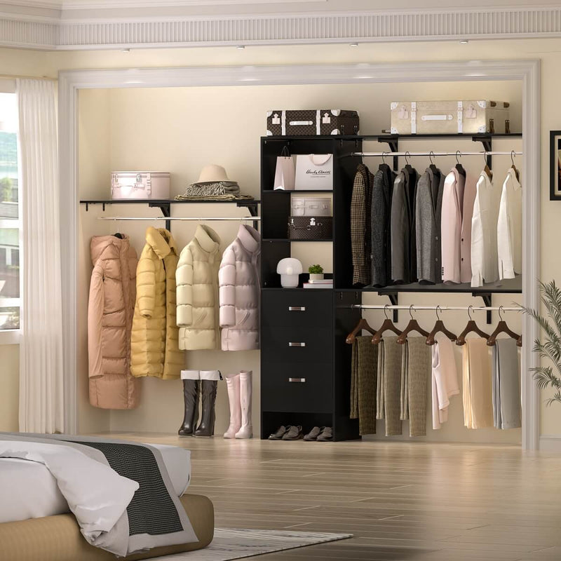 120'' Adjustable Closet Organizer, Large Closet System with Storage Drawers and Hanging Rods