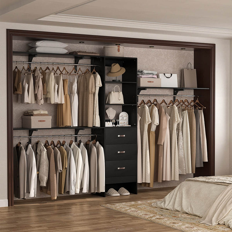 120'' Adjustable Closet Organizer, Large Closet System with Storage Drawers and Hanging Rods