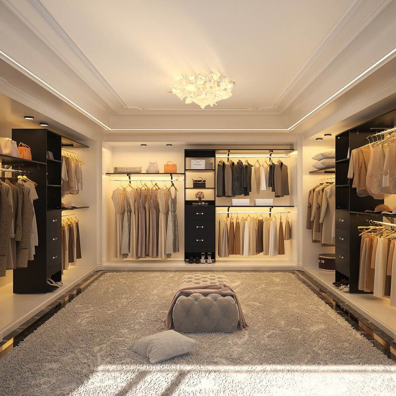 120'' Adjustable Closet Organizer, Large Closet System with Storage Drawers and Hanging Rods