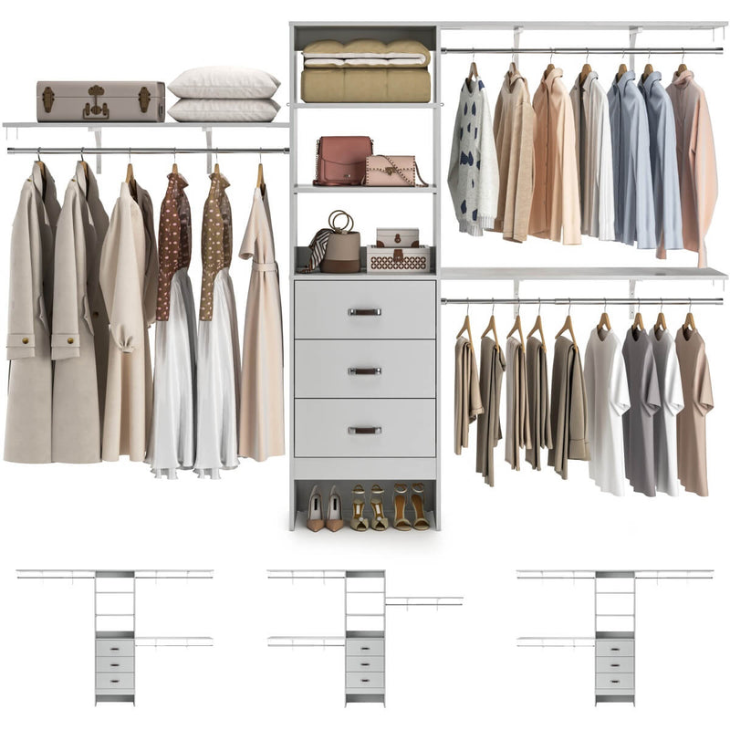 120'' Adjustable Closet Organizer, Large Closet System with Storage Drawers and Hanging Rods