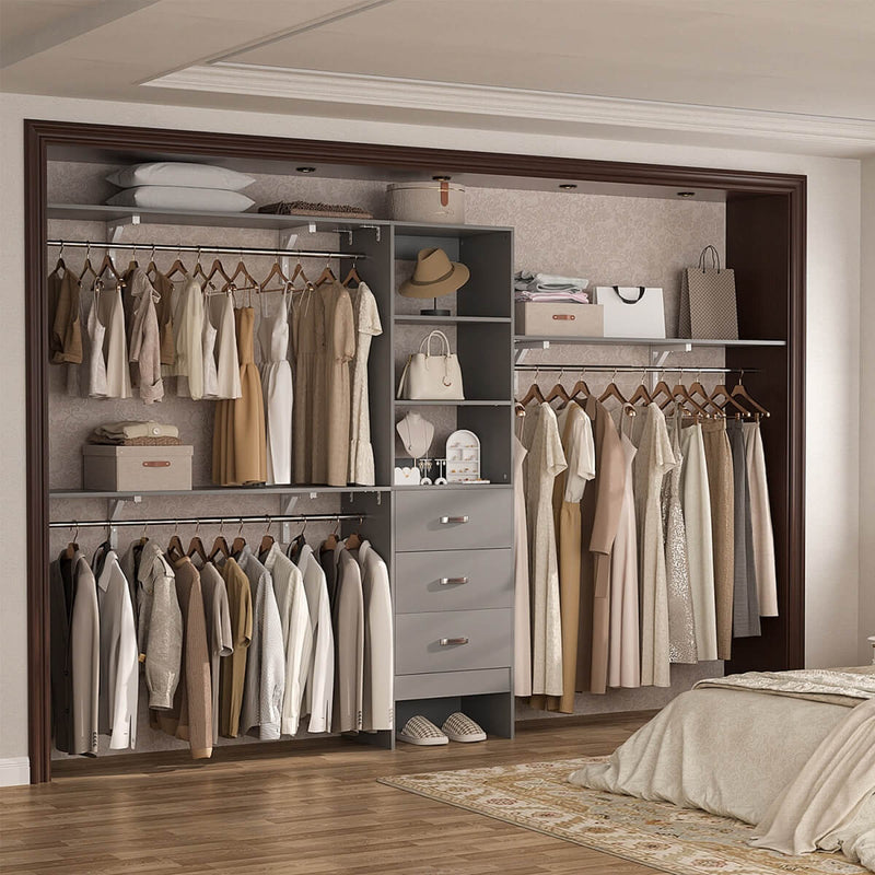 120'' Adjustable Closet Organizer, Large Closet System with Storage Drawers and Hanging Rods