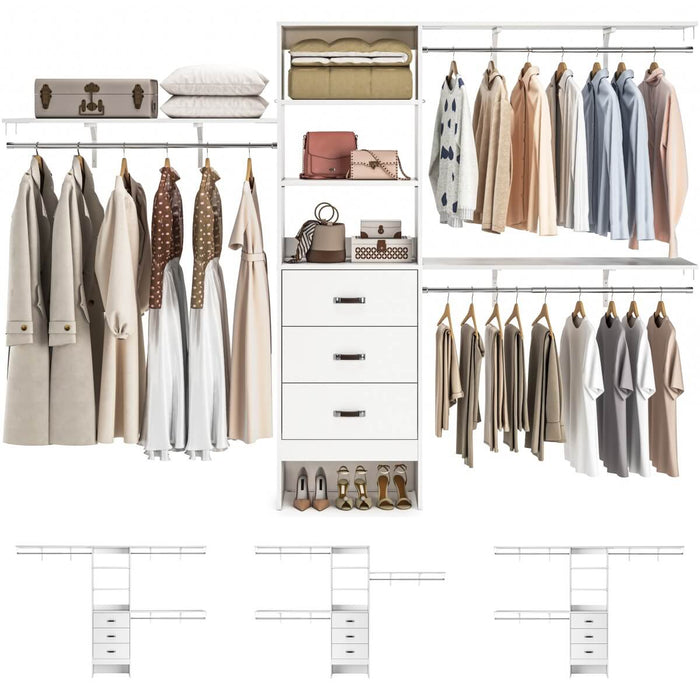 120'' Adjustable Closet Organizer, Large Closet System with Storage Drawers and Hanging Rods