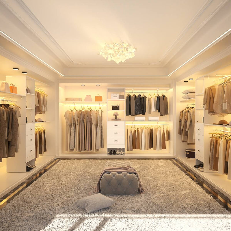 120'' Adjustable Closet Organizer, Large Closet System with Storage Drawers and Hanging Rods