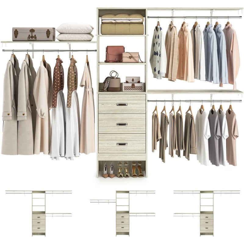 120'' Adjustable Closet Organizer, Large Closet System with Storage Drawers and Hanging Rods