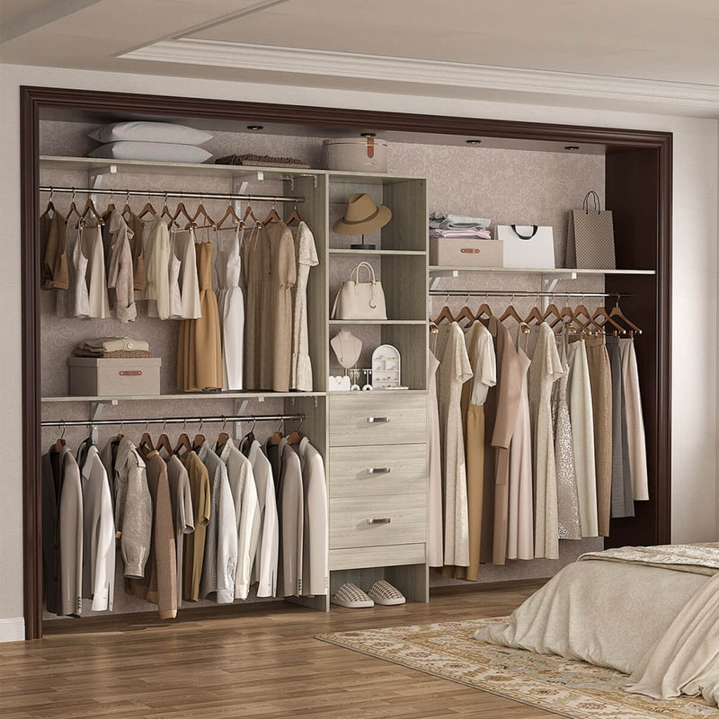 120'' Adjustable Closet Organizer, Large Closet System with Storage Drawers and Hanging Rods