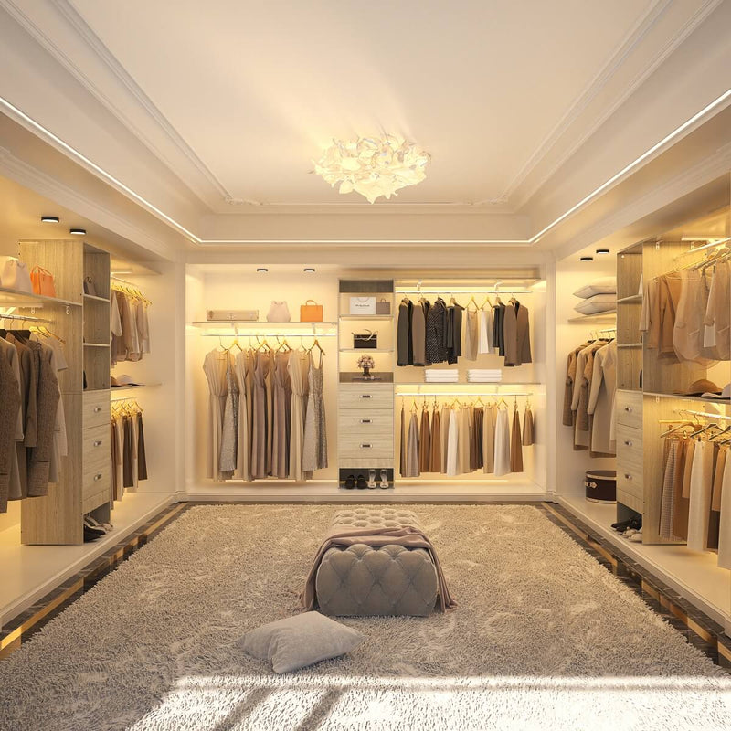 120'' Adjustable Closet Organizer, Large Closet System with Storage Drawers and Hanging Rods