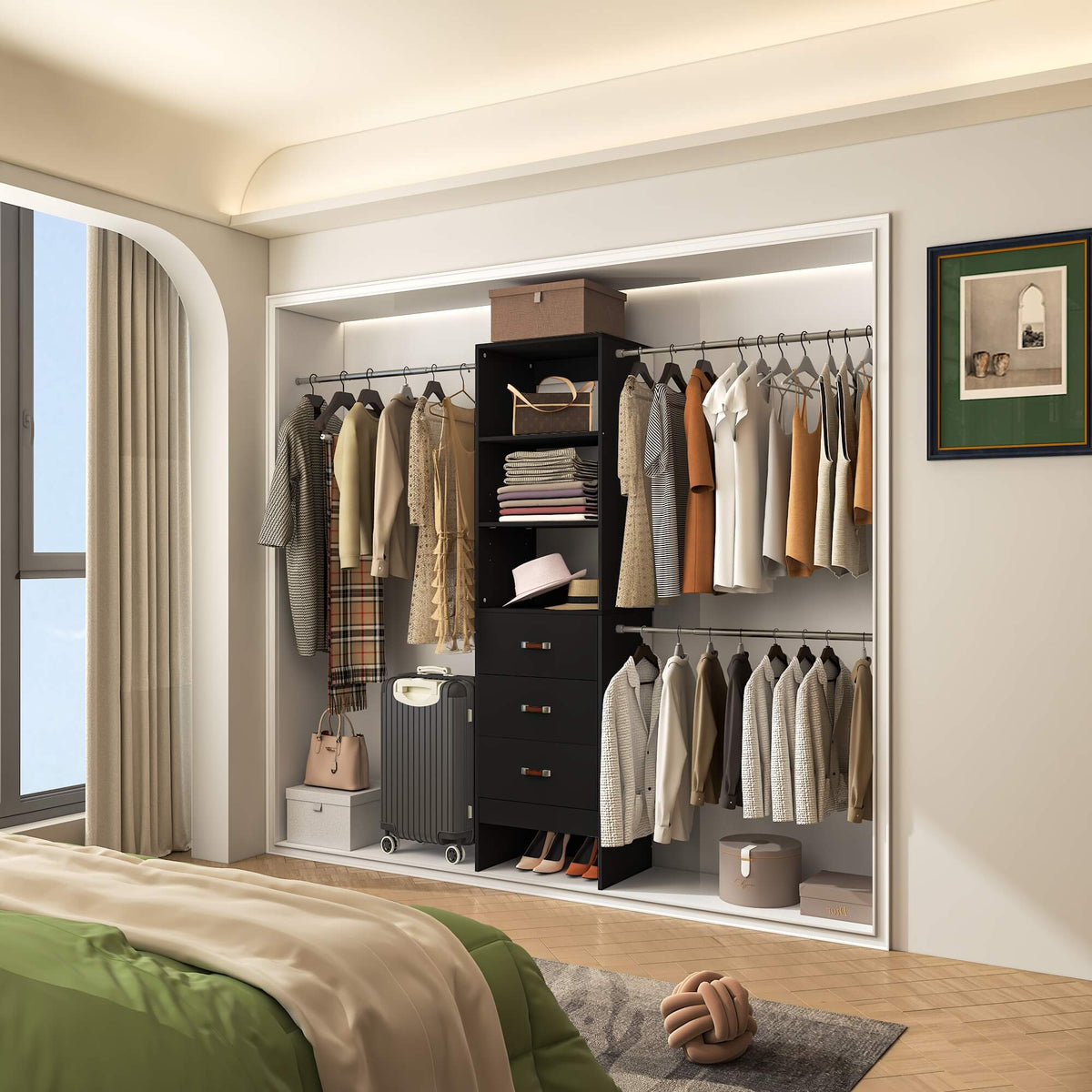 Aheaplus 21 - 96 Inch Adjustable Closet System with 3 drawers, Hanging ...