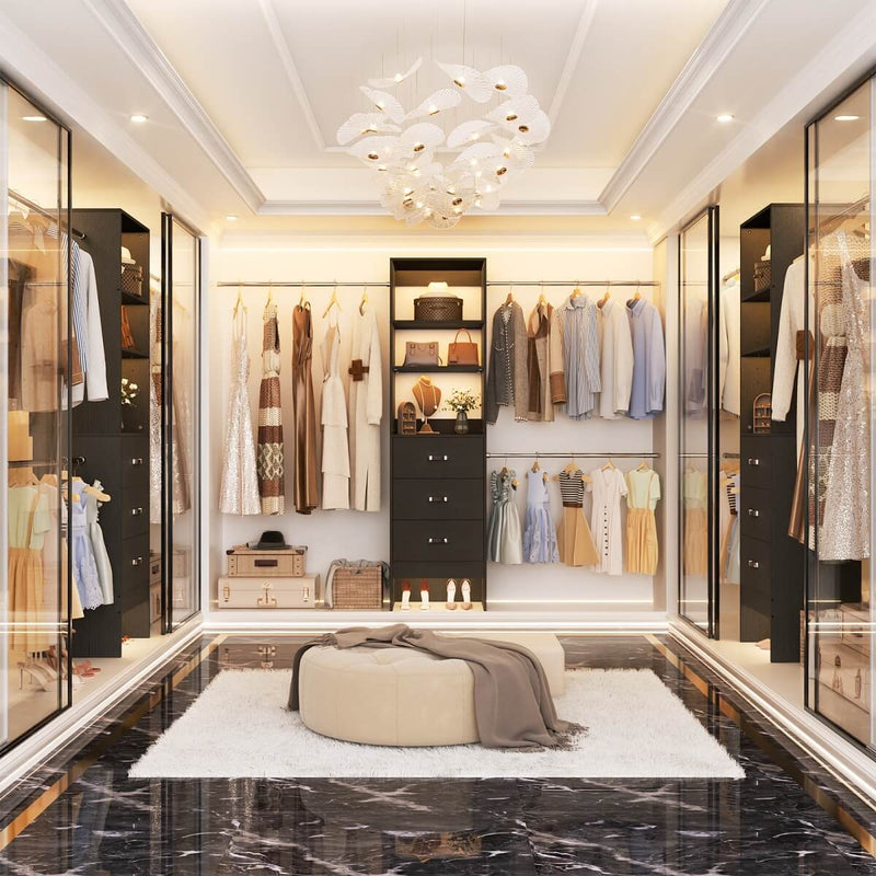 21 - 96 Inch Adjustable Closet System with 3 drawers, Hanging Rods, Storage Shelves