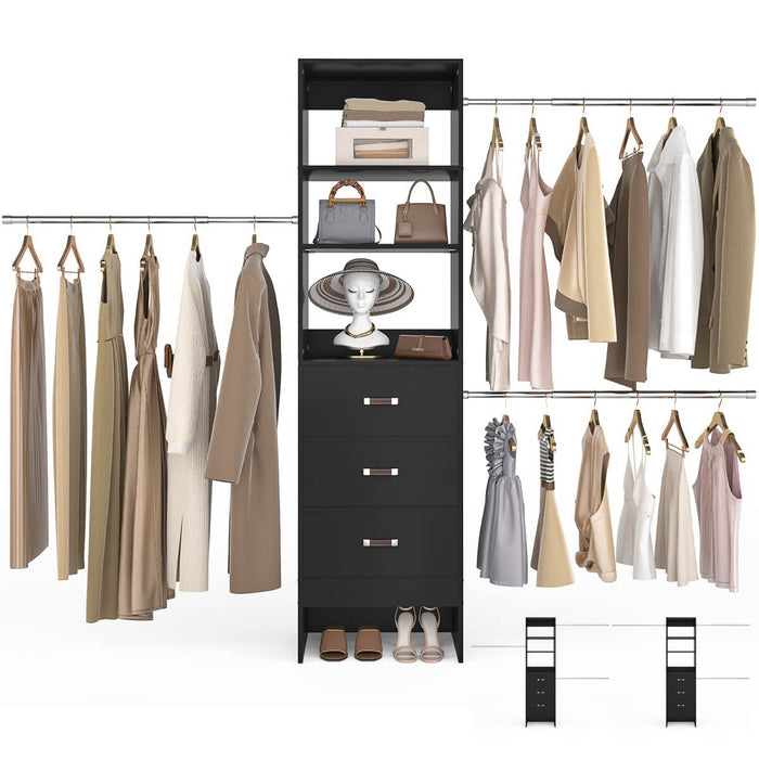 21 - 96 Inch Adjustable Closet System with 3 drawers, Hanging Rods, Storage Shelves