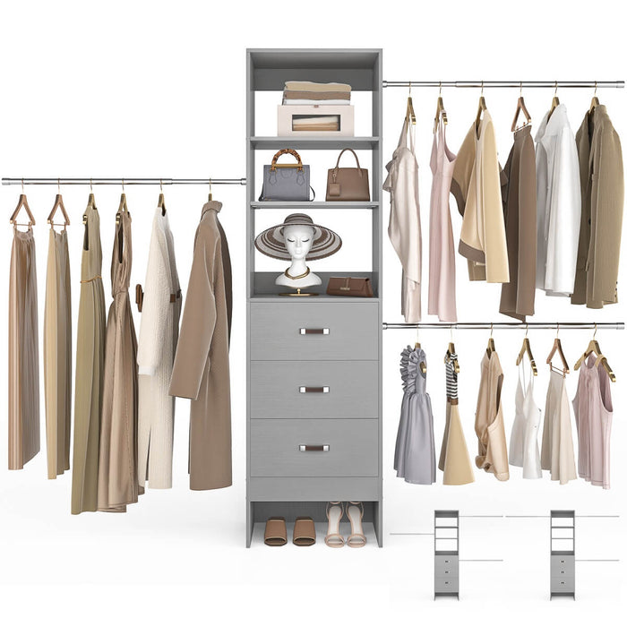 21 - 96 Inch Adjustable Closet System with 3 drawers, Hanging Rods, Storage Shelves