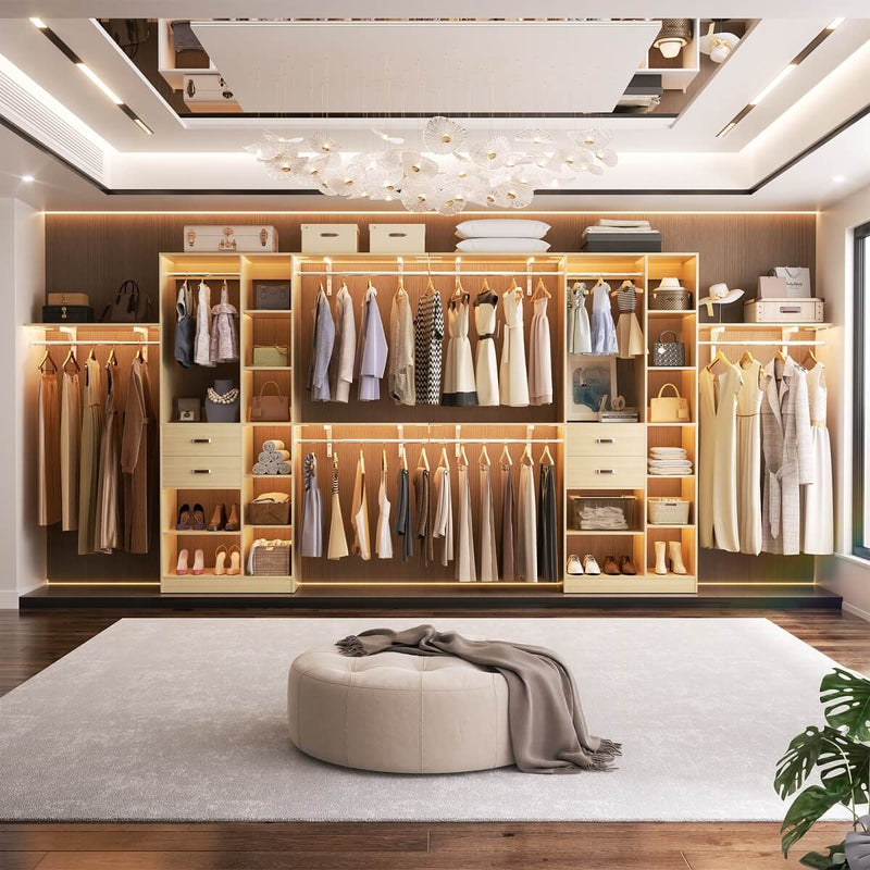 96'' Closet Organizer with 13 Shelves, DIY Closet System with Drawers and Hanging Rods