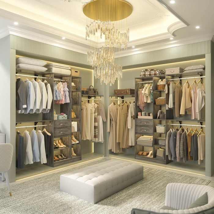 96'' Closet Organizer with 13 Shelves, DIY Closet System with Drawers and Hanging Rods