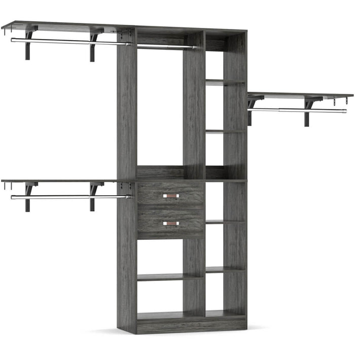 96'' Closet Organizer with 13 Shelves, DIY Closet System with Drawers and Hanging Rods