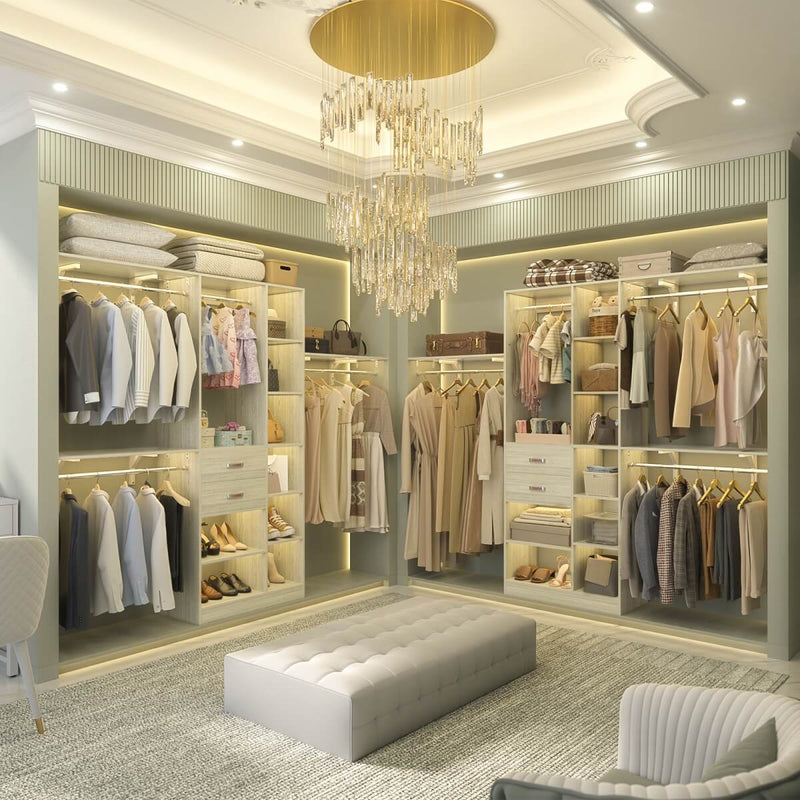 96'' Closet Organizer with 13 Shelves, DIY Closet System with Drawers and Hanging Rods