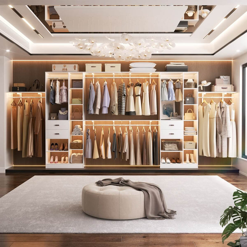 96'' Closet Organizer with 13 Shelves, DIY Closet System with Drawers and Hanging Rods