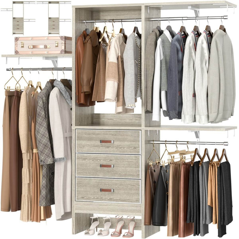 60'' Closet System with 3 Fabric Drawers