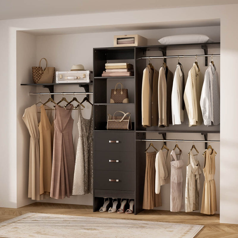 96'' Closet Organizer System with 3 Drawers and Shelf Towers
