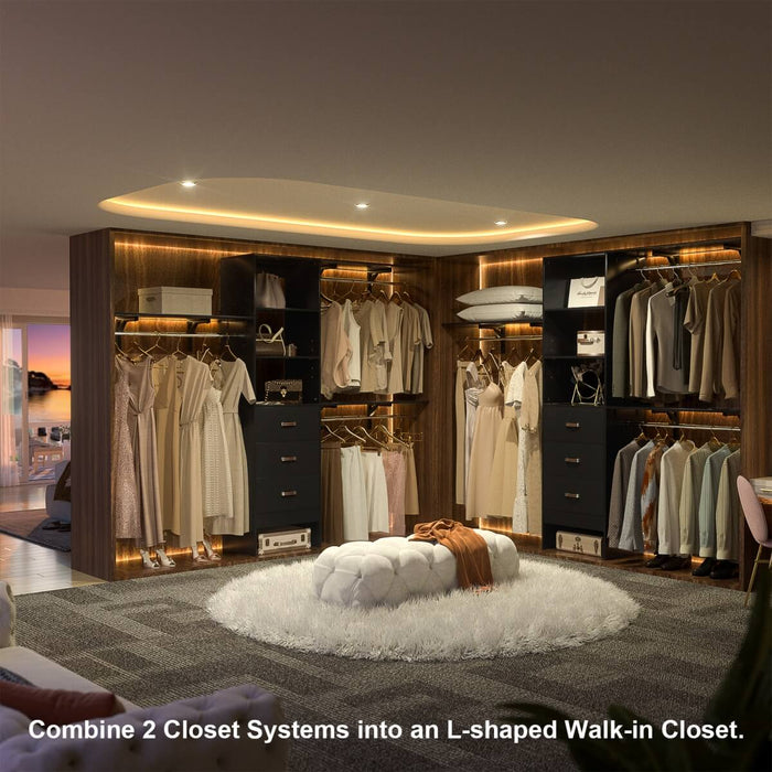 96'' Closet Organizer System with 3 Drawers and Shelf Towers