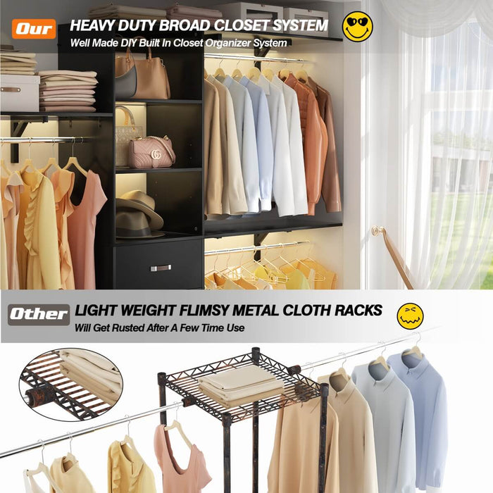 96'' Closet Organizer System with 3 Drawers and Shelf Towers
