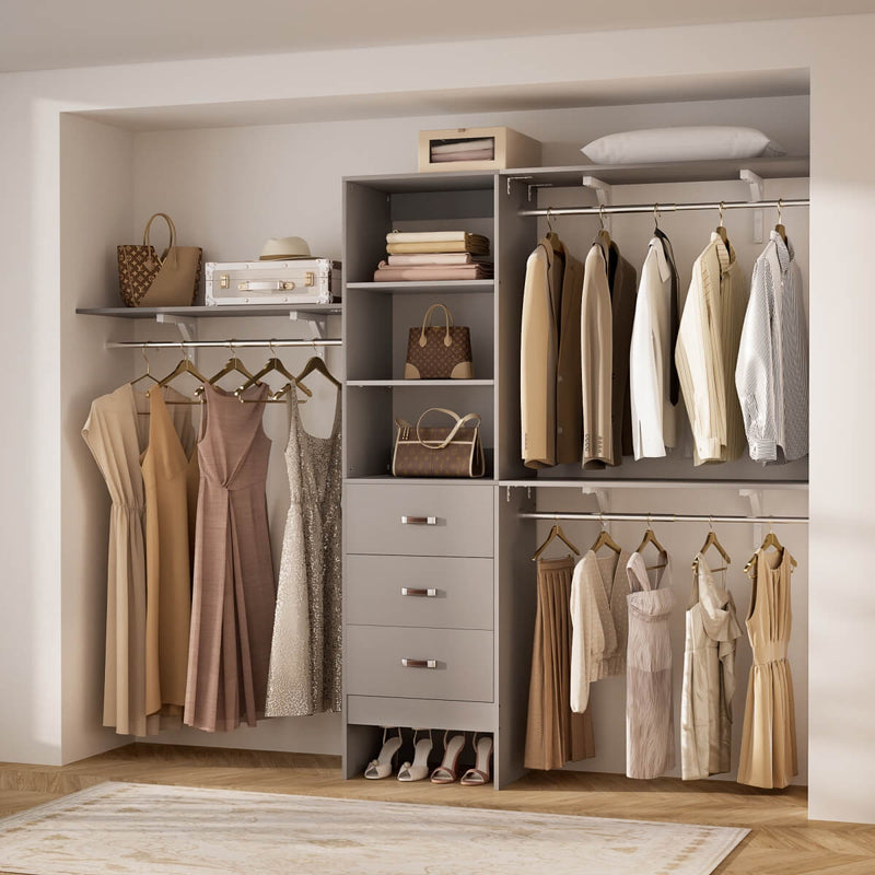 96'' Closet Organizer System with 3 Drawers and Shelf Towers