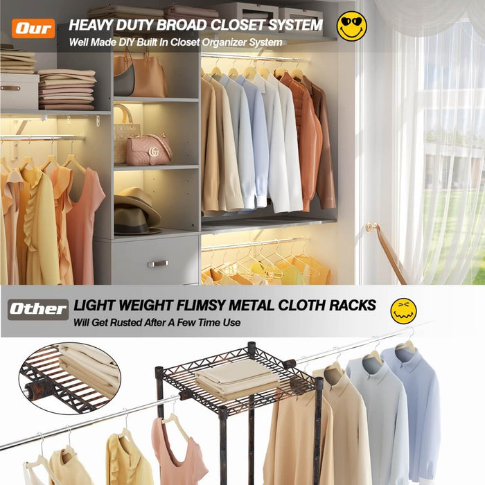 96'' Closet Organizer System with 3 Drawers and Shelf Towers