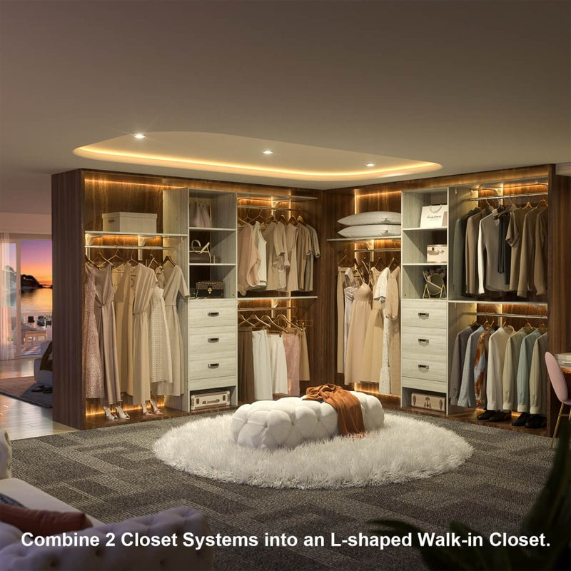 96'' Closet Organizer System with 3 Drawers and Shelf Towers