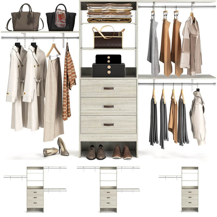 96'' Closet Organizer System with 3 Drawers and Shelf Towers