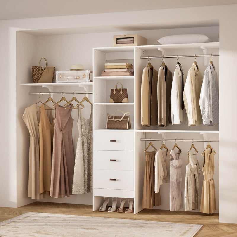 96'' Closet Organizer System with 3 Drawers and Shelf Towers