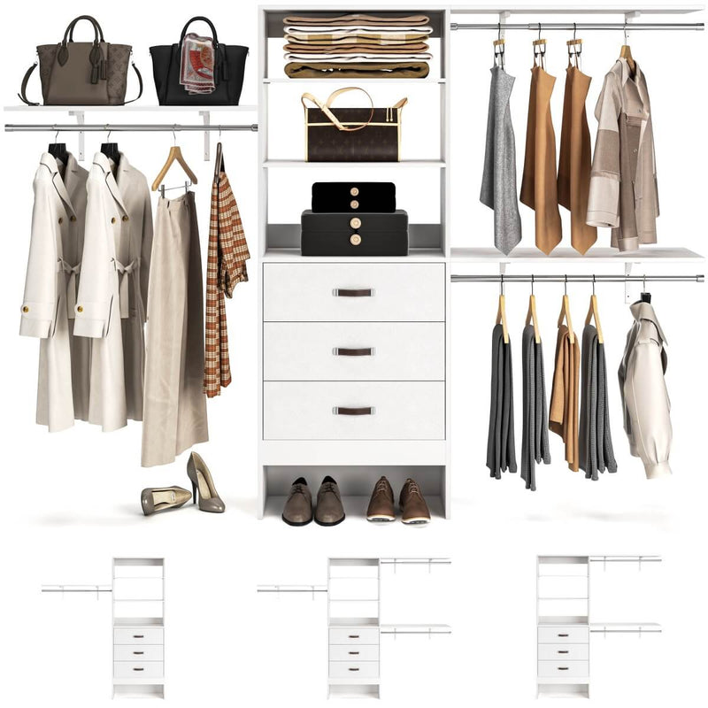 96'' Closet Organizer System with 3 Drawers and Shelf Towers