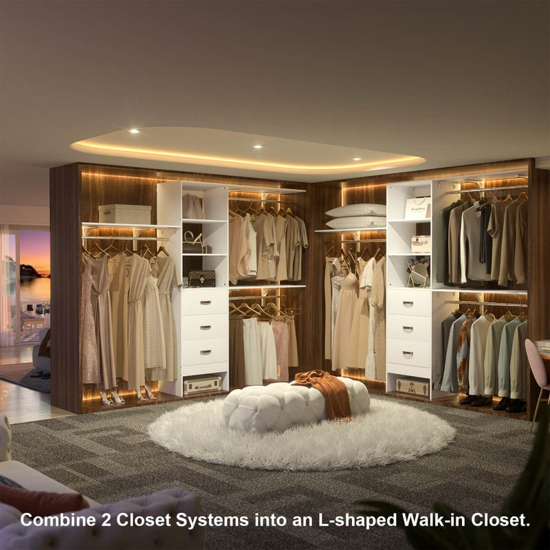 96'' Closet Organizer System with 3 Drawers and Shelf Towers