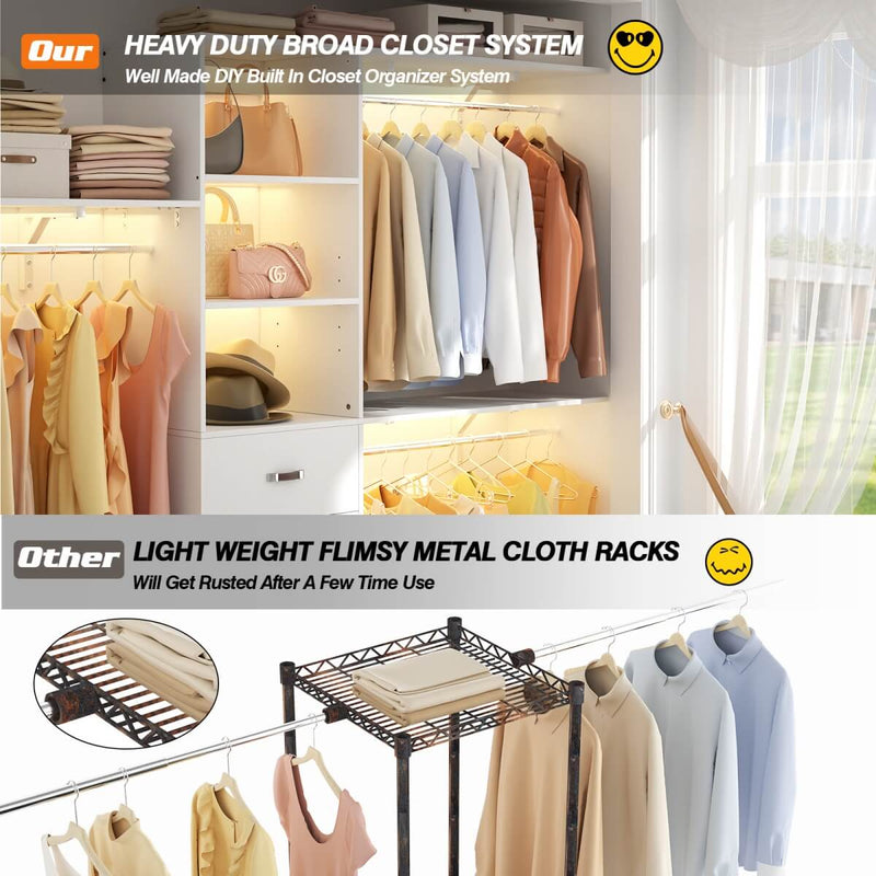 96'' Closet Organizer System with 3 Drawers and Shelf Towers