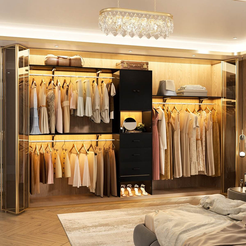 20'' - 120'' Adjustable Wooden Closet System with Doors and Drawers