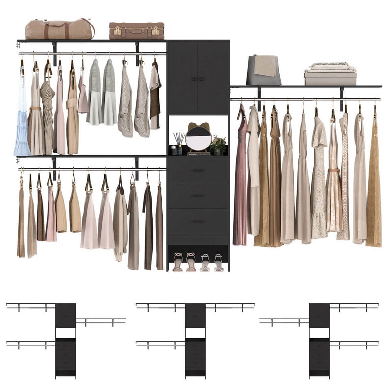 20'' - 120'' Adjustable Wooden Closet System with Doors and Drawers