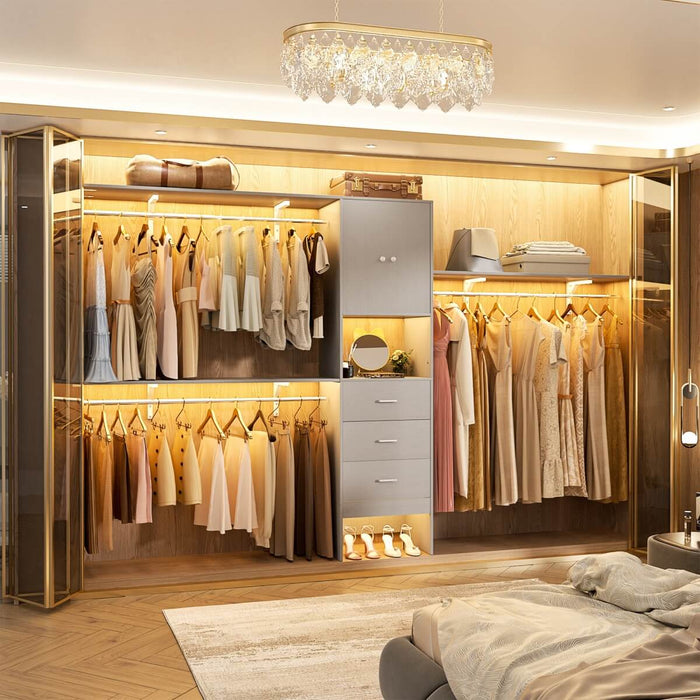 20'' - 120'' Adjustable Wooden Closet System with Doors and Drawers