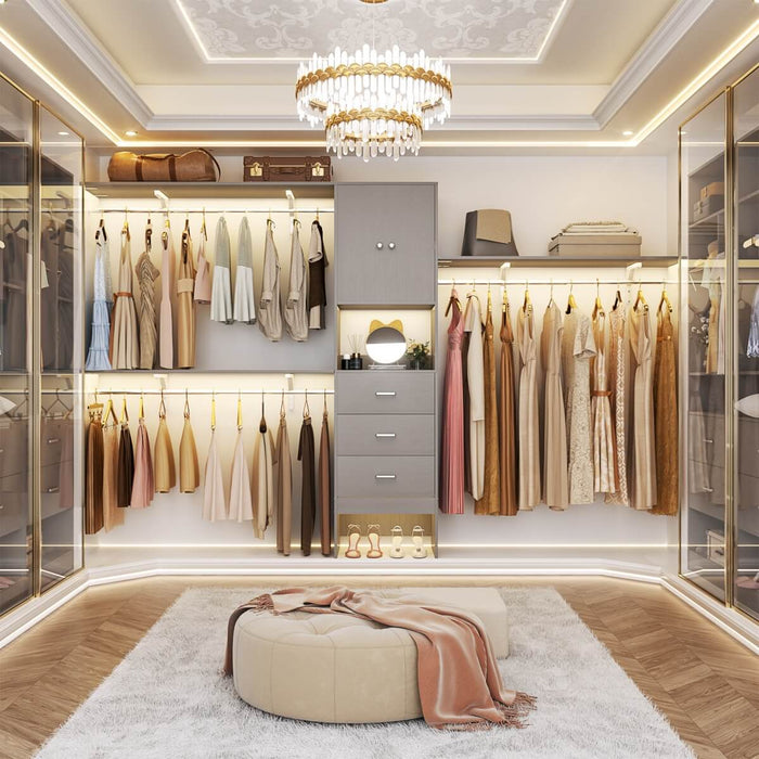 20'' - 120'' Adjustable Wooden Closet System with Doors and Drawers