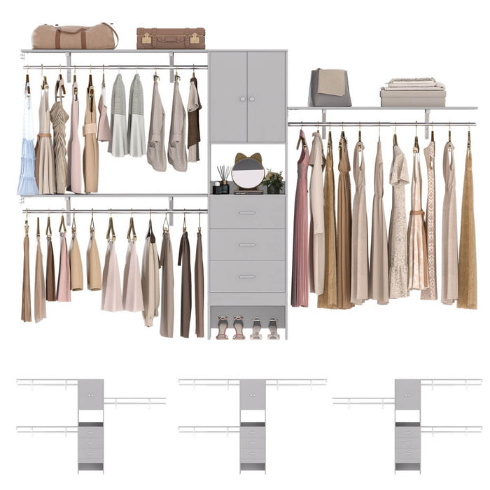 20'' - 120'' Adjustable Wooden Closet System with Doors and Drawers