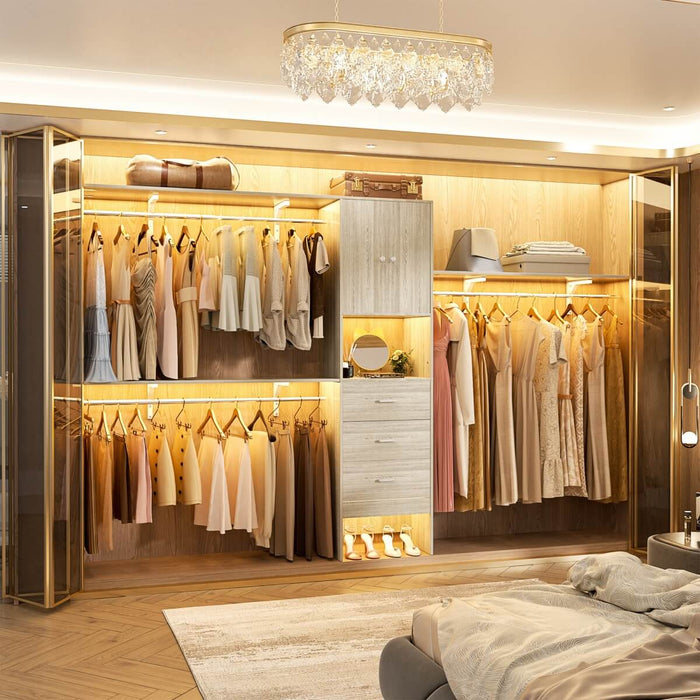 20'' - 120'' Adjustable Wooden Closet System with Doors and Drawers