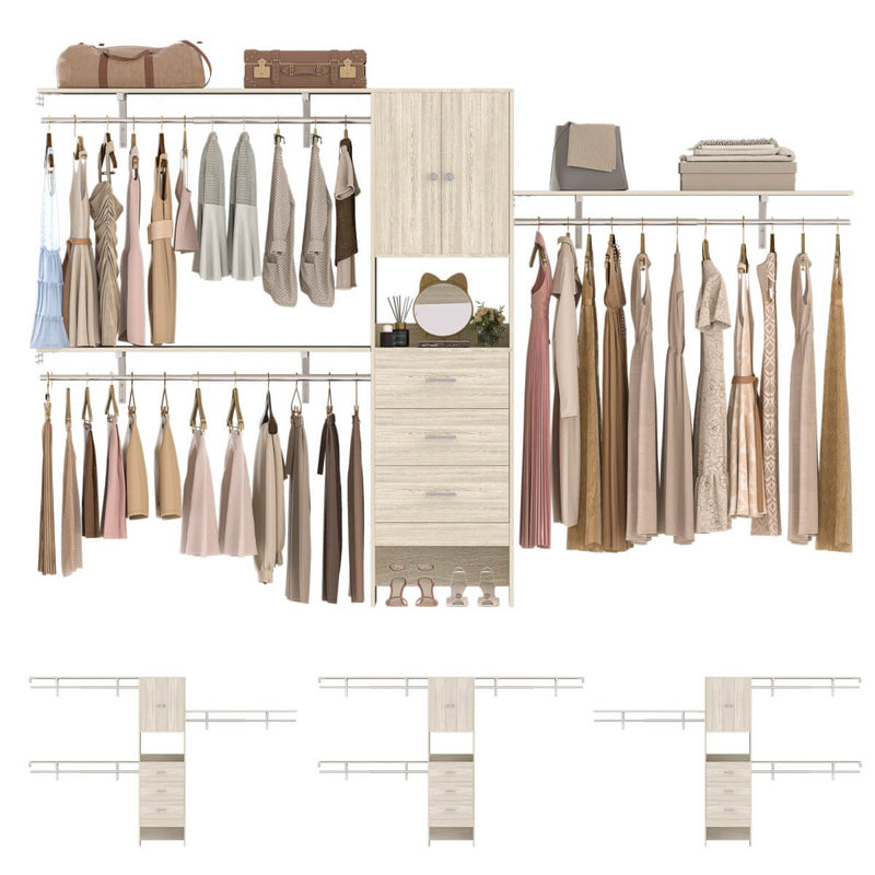 20'' - 120'' Adjustable Wooden Closet System with Doors and Drawers