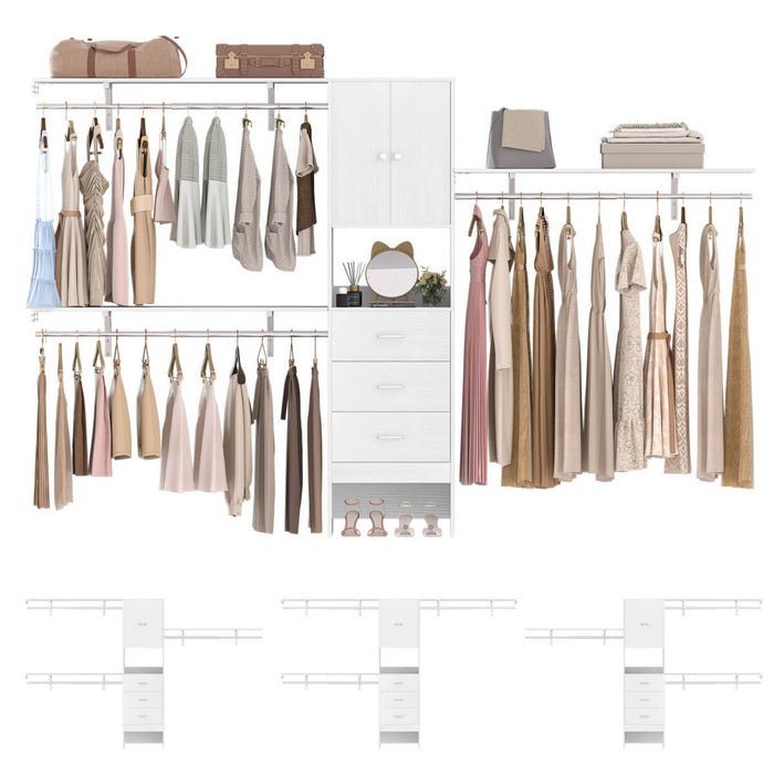 20'' - 120'' Adjustable Wooden Closet System with Doors and Drawers