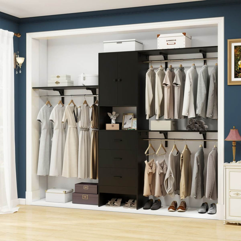 20"-96" W Wooden Closet System with Doors and Drawers