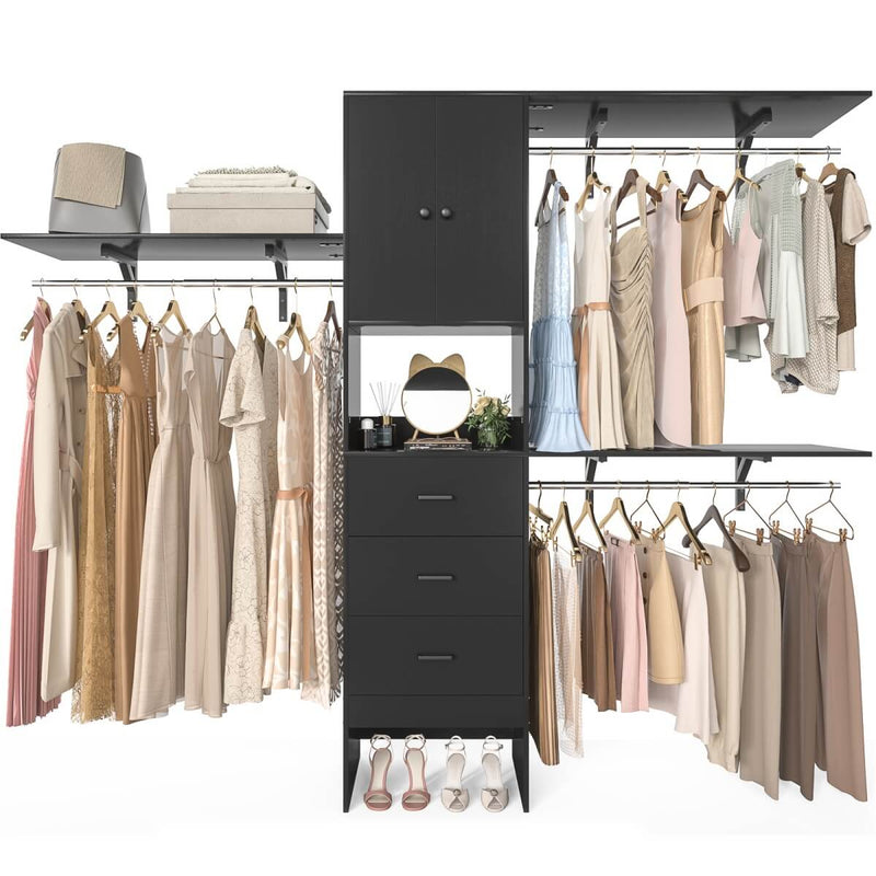 20"-96" W Wooden Closet System with Doors and Drawers