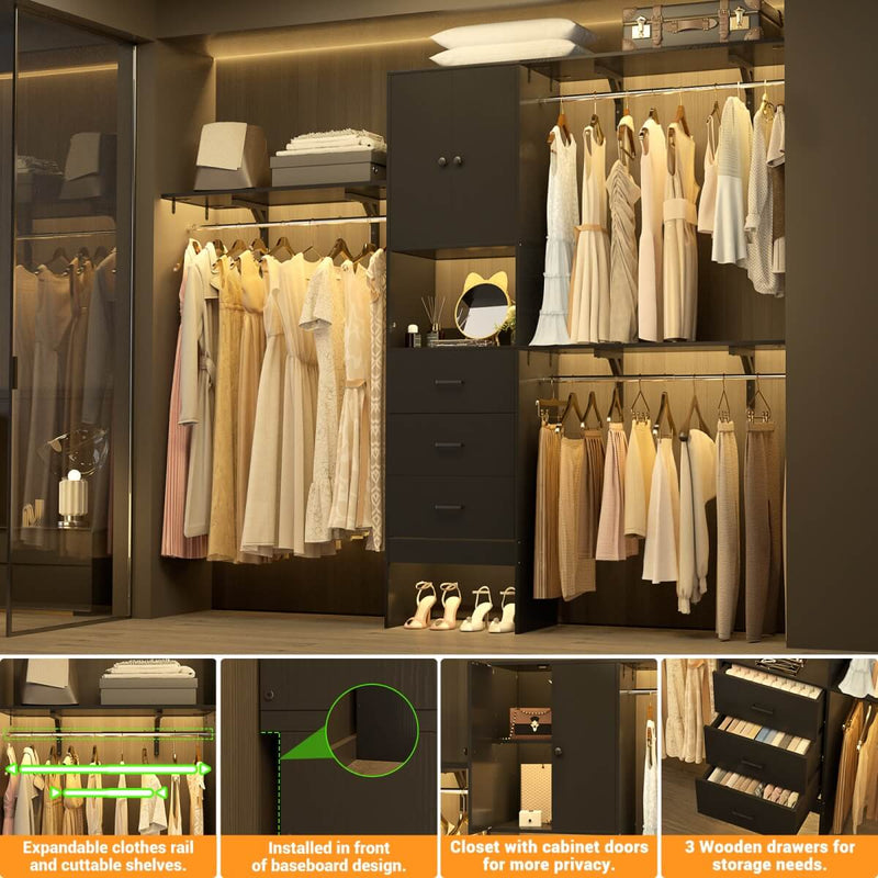 20"-96" W Wooden Closet System with Doors and Drawers