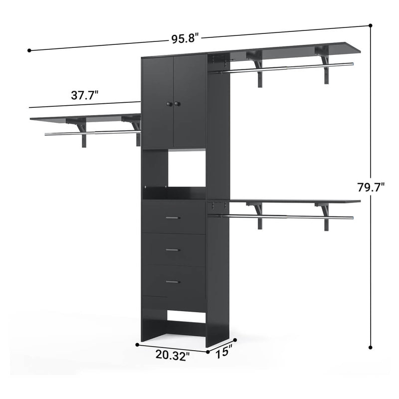 20"-96" W Wooden Closet System with Doors and Drawers