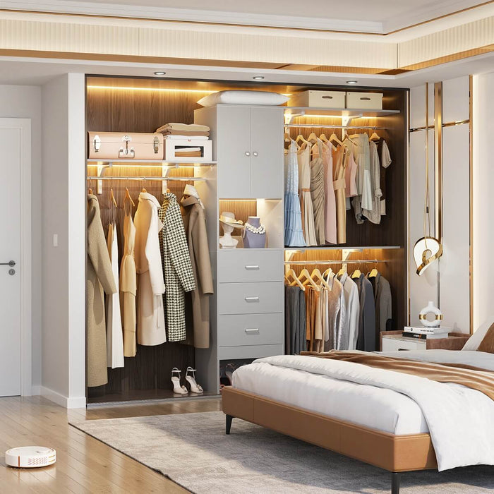20"-96" W Wooden Closet System with Doors and Drawers
